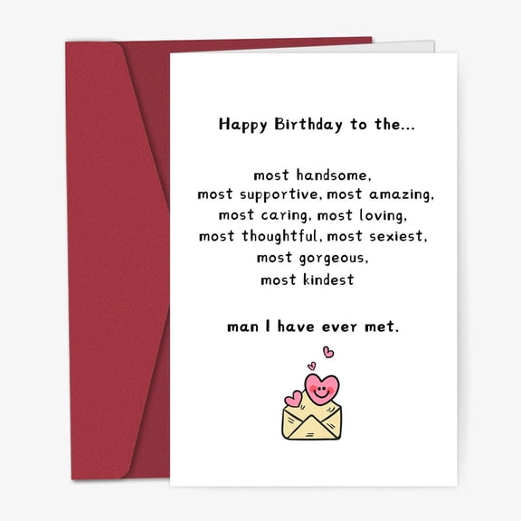 Happy Birthday Card for Him – Heartfelt Messages for the Most Handsome, Supportive, and Kindest Man – Envelope Included, Blank Inside – Perfect Greeting for Birthdays