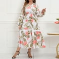 thumbnail image 2 of DeHolifer Dresses for Women Plus Size Floral Print V-Neck Long Sleeve Loose Comfy Long Dresses White 2XL, 2 of 4
