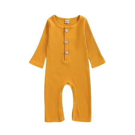 

Kucnuzki Infant Girl Clothes 3 Months Infant Girl Fall-Winter Bodysuit 6 Months Infant Girl Long Sleeve Solid Color Pit Stripe Casual Button Bodysuit Yellow