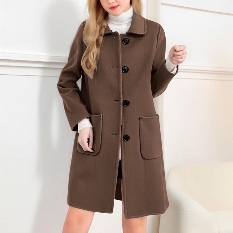 ジャケット・アウター SHAREEF SINGLE LONG COAT Wool Blend Trench Coat Womens Single Breasted Overcoat Lapel