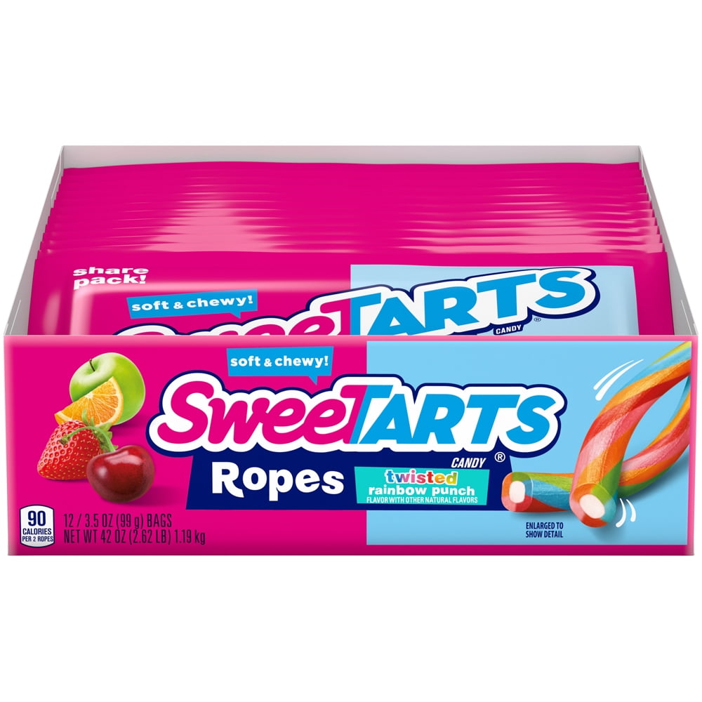 SweeTARTS Twisted Rainbow Ropes Candy, 3.5 oz (12 count)