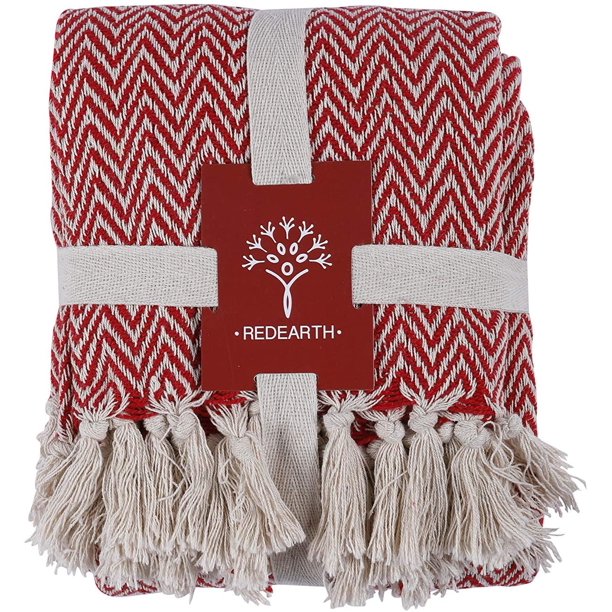 REDEARTH Classic Herringbone Throw Blanket Medium Weight Soft Lap