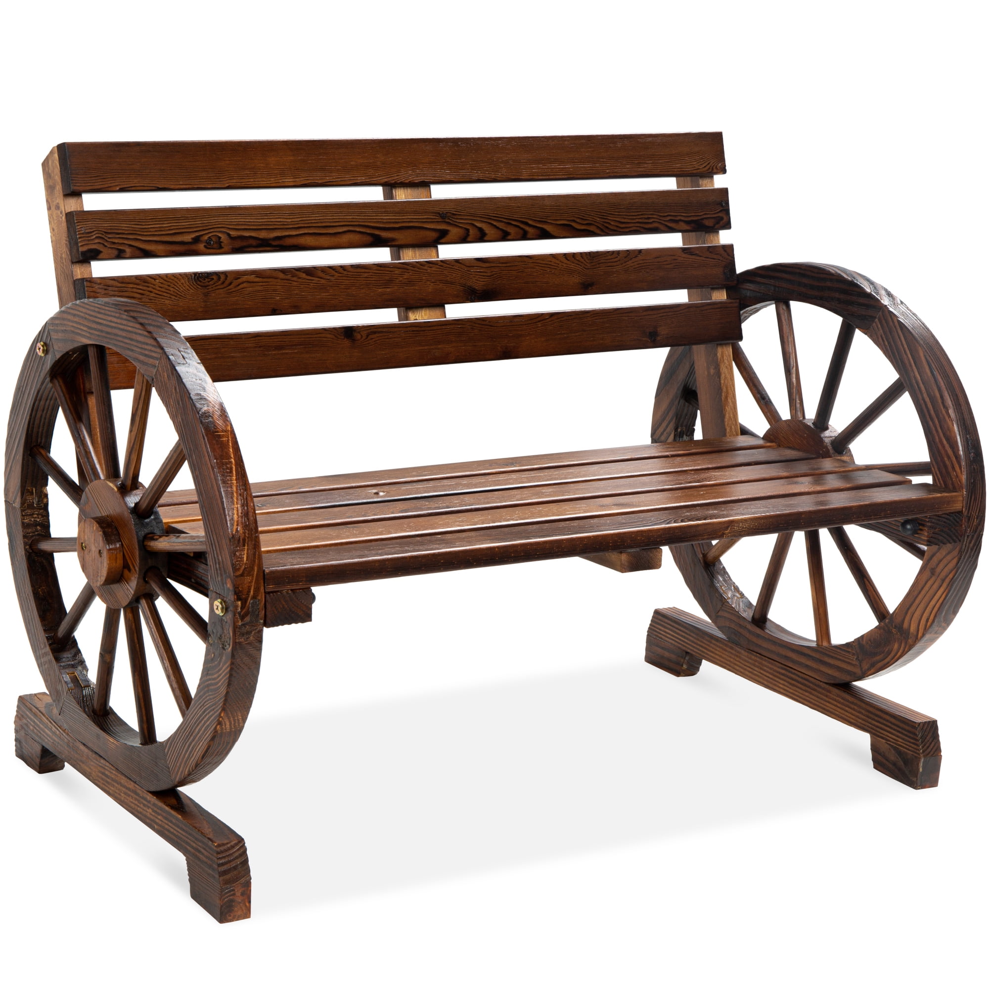 New Wooden Wagon Wheel Bench Garden Loveseat Rustic Outdoor Park Patio Furniture 