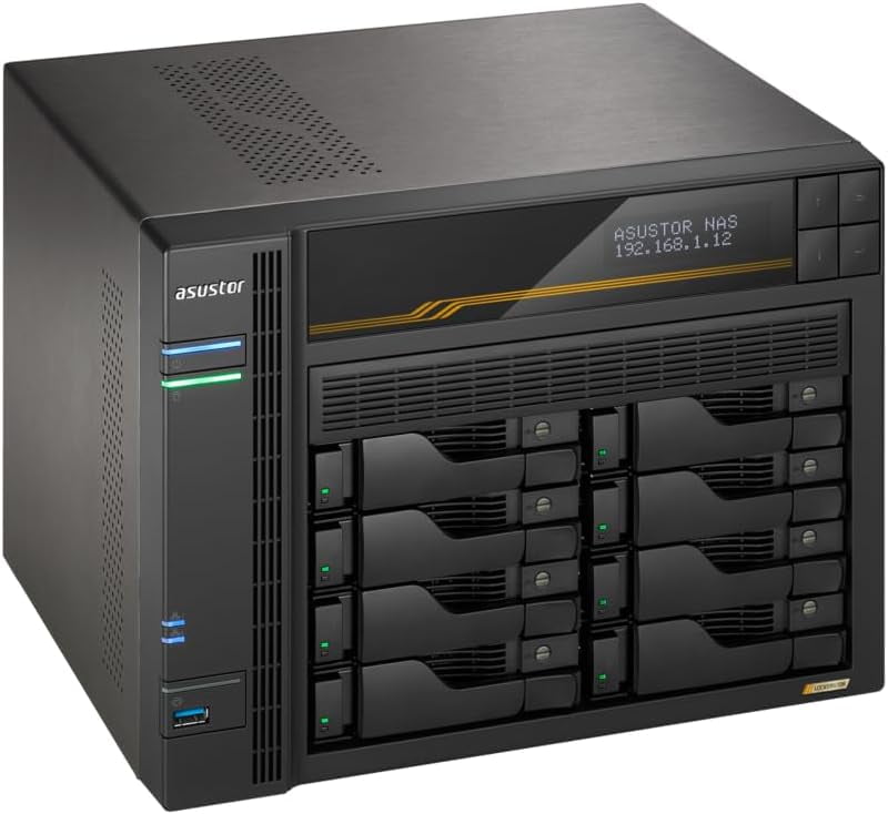 Asustor AS6808T Lockerstor 8 Gen3 8 Bay NAS, Quad-Core 2.3GHz CPU,2x 10GbE Ports,16G ECC DDR5,4x M.2 SSD Slots (Diskless)