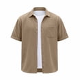 thumbnail image 4 of Yertdoel Men's Short Sleeve Button Down Shirts Lapel Collar Fashionable Casual Corduroy Shirt Solid Color Summer Cozy Gym Tops Beach Vacation Shirts, S-5XL, 4 of 6