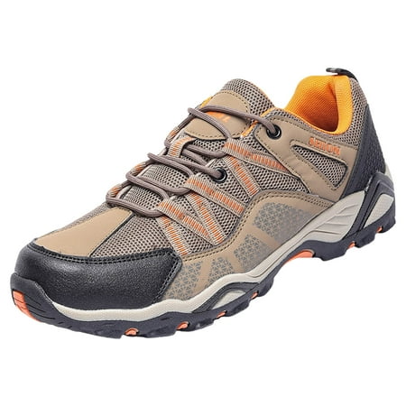Sopiago Men s Hiking Shoes Casual Sneakers Leather Running Shoes Brown 10.5
