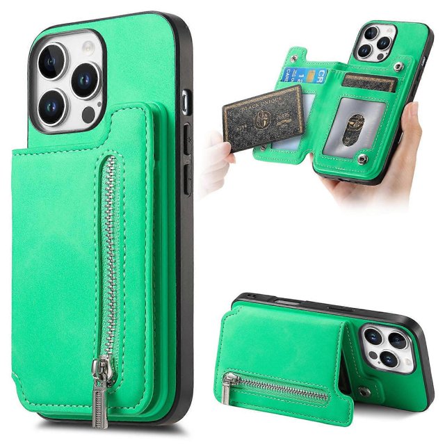 KAIYANG B7 Funda para iPhone 16 Pro con cierre magnético desmontable y tarjetero de piel y TPU - Verde multicolor