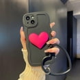 thumbnail image 3 of Black Heart Phone Case Compatible with iPhone 11, Cute 3D Pink Big Love Heart Phone Case, Curly Wave Shape Heart Phone Cover with Heart Bracelet for Women Girls, 3 of 6