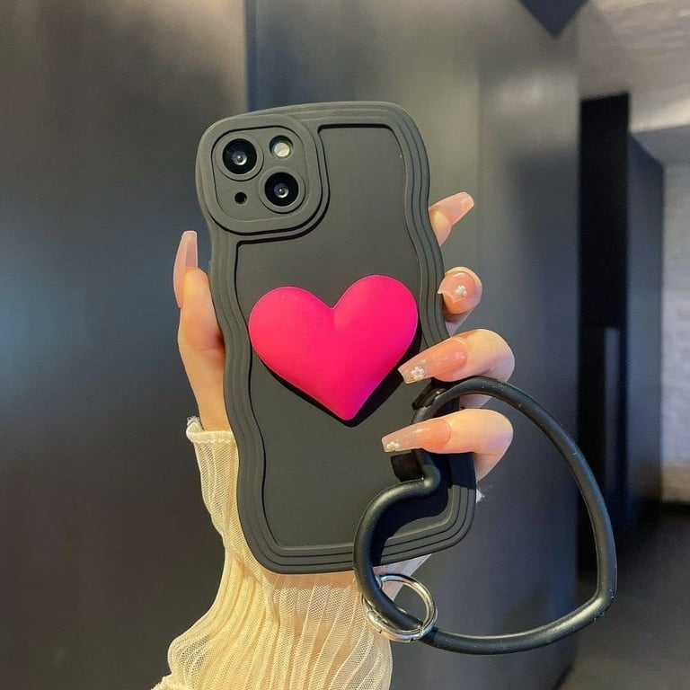 Black Heart Phone Case Compatible with iPhone 13 Pro Max, Cute 3D