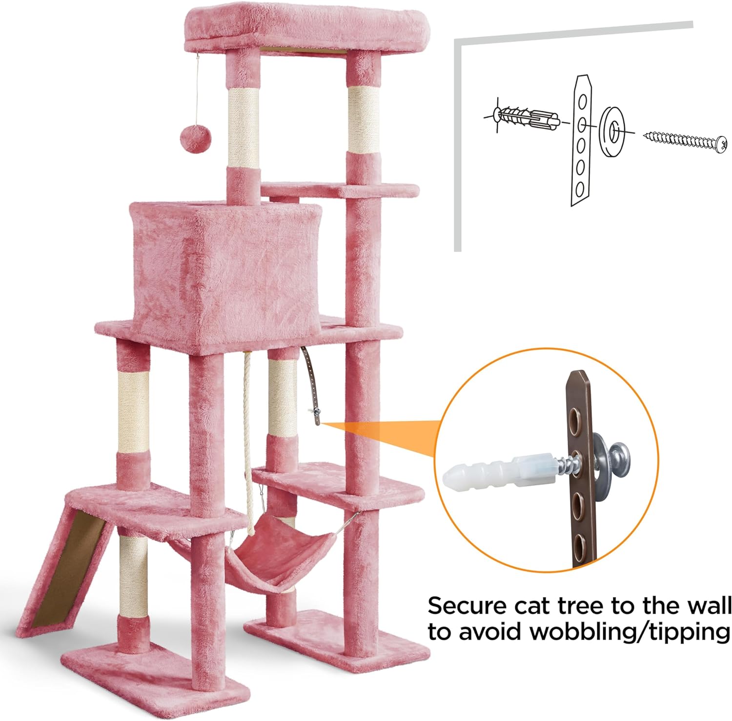 ZYPPP Cat Tree Cat Tower, 63in Multi-Level Cat Tree for Indoor Cats, Tall Cat Tree w/Sisal-Covered Scratching Posts & Condo, Cat Furniture Activity Center for Cats Kitten, Pink