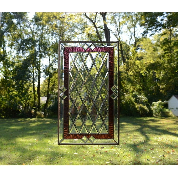 20.25" x 34.25" Stunning Handcrafted stained glass Clear Beveled window panel