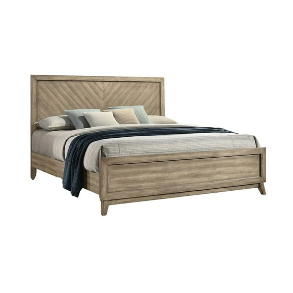 Roundhill Furniture Arena Contemporary Wood Panel King Bed in Weathered Sand