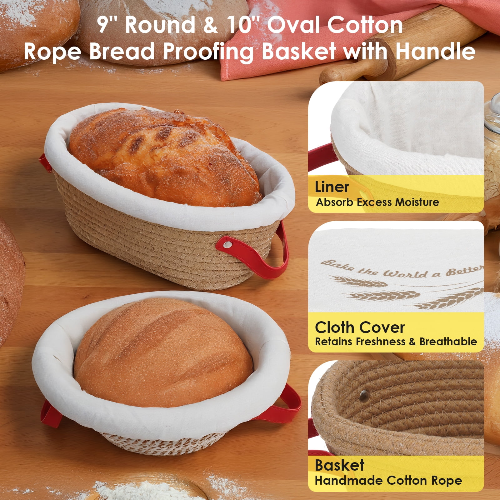 Banneton Bread Proofing Basket Sourdough Bread Baking Supplies with 9 Inch Round 10 Inch Oval Banneton Baskets