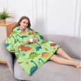 thumbnail image 5 of Oversized Wearable Blanket Hoodie,Green Dinosaurs Cacti Hearts Sherpa Blanket Hoodie with Super Pockets,Super Warm Fuzzy Pullover for Women & Men, 5 of 6