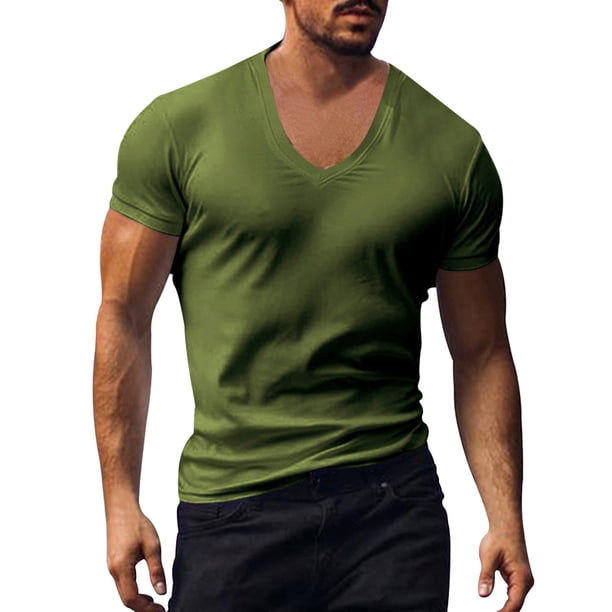 Camisa de algodón informal de color liso y manga corta para hombre - Material cómodo, para uso diario/fiestas, M-XXXL
