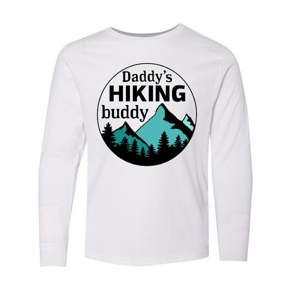 Inktastic Daddy's Hiking Buddy with Mountains and Trees Long Sleeve Youth T-Shirt
