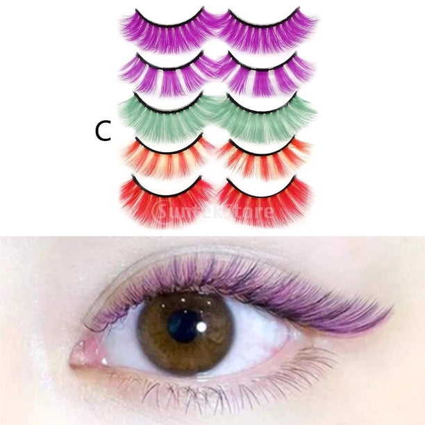 5 pes de pestañas postizas 3D, hechas , gruesas, esponjosas, de exterior exterior exterior natural, suaves y cómodas, pestañas coloridas pa maquillaje de ojos C Yinane Pestañas postizas