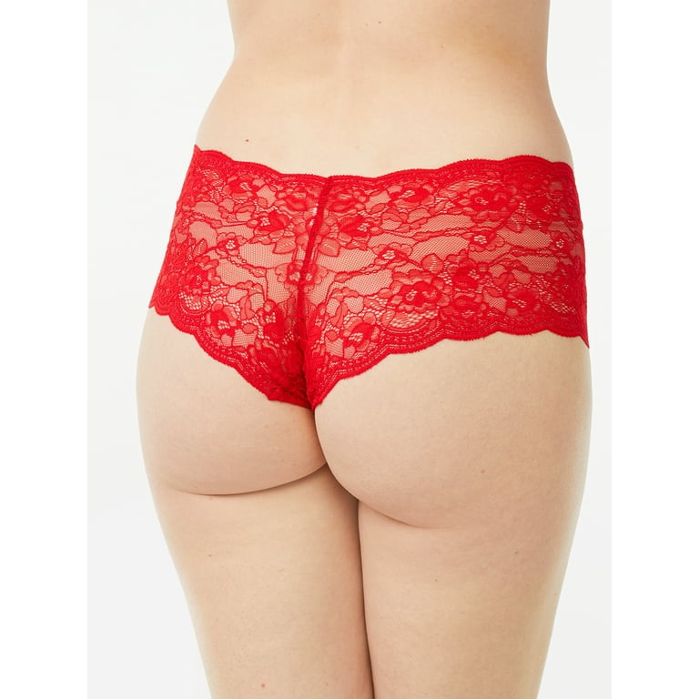 Joyspun Women's Cheeky Lace Boyshort Panties, 3-Pack, Sizes XS to
