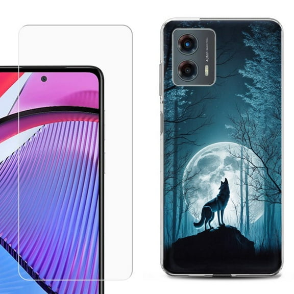 OneToughShield ® Compatible with Motorola Moto G 5G 2023, Shockproof Phone Case, with Tempered Glass Screen Protector - Wolf Moon