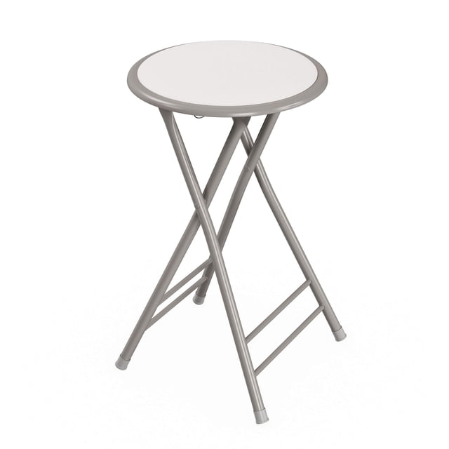 Taburete plegable – Taburete sin respaldo de 24 pulgadas con capacidad de 225 lb para cocina o sala de recreación – Taburetes de bar portátiles para interior de Trademark Home (blanco)