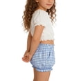 thumbnail image 4 of Girls Plaid Ruffled Bloomers, Elastic Waist Cute Gingham Shorts with Bow for Playdates and Casual Outings Blue 120, 4 of 8