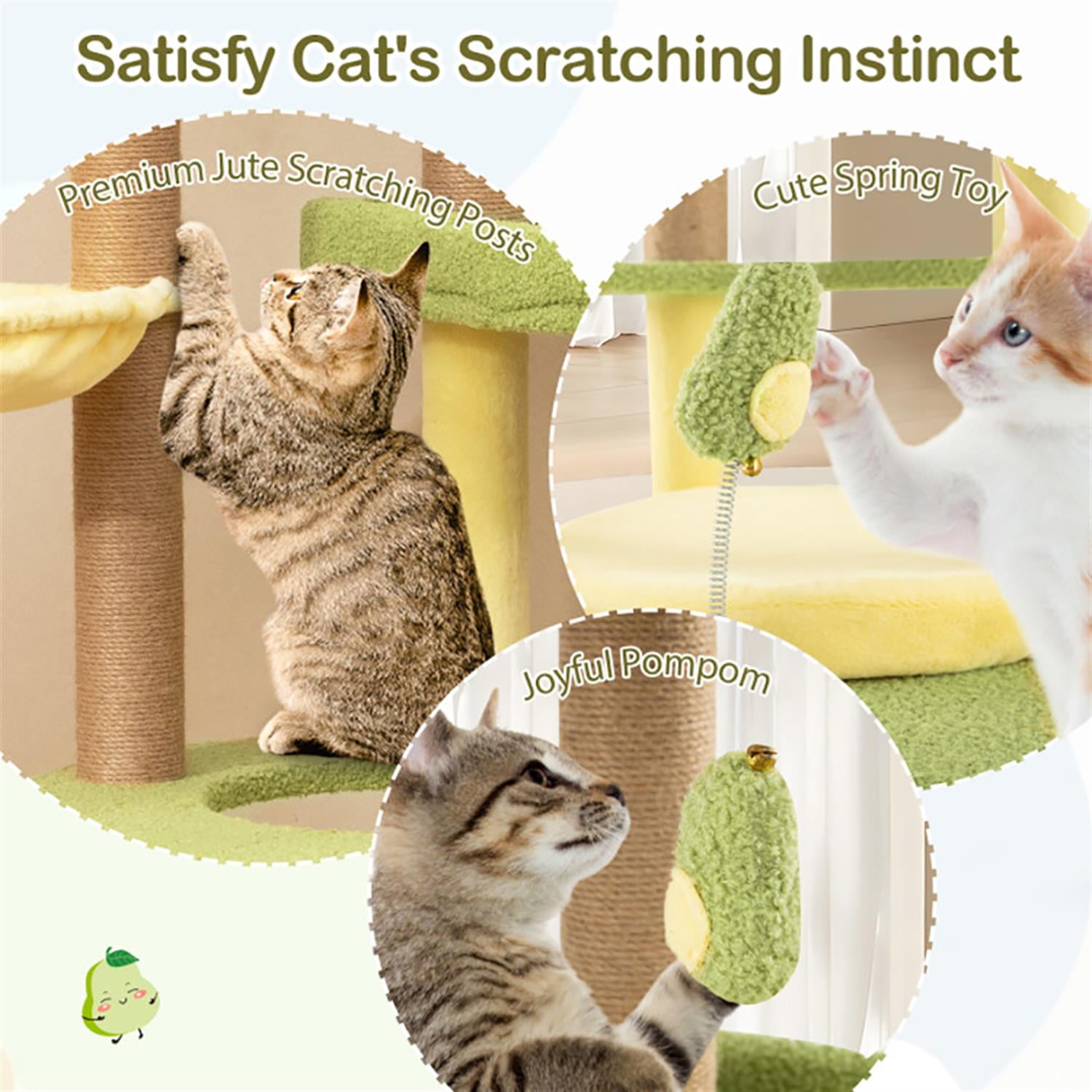 resenkos 51" Cat Tree with Toy, Cat Tower Condo for Indoor Cats with Rotatable Basket, Cozy Hammock and Sisal Scratching Posts, Green