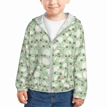 

Ocsxa Cute Frog Print Kids Active Zipper Sun Protection Jacket Boys Girls Hooded Cooling Shirt-3 Years