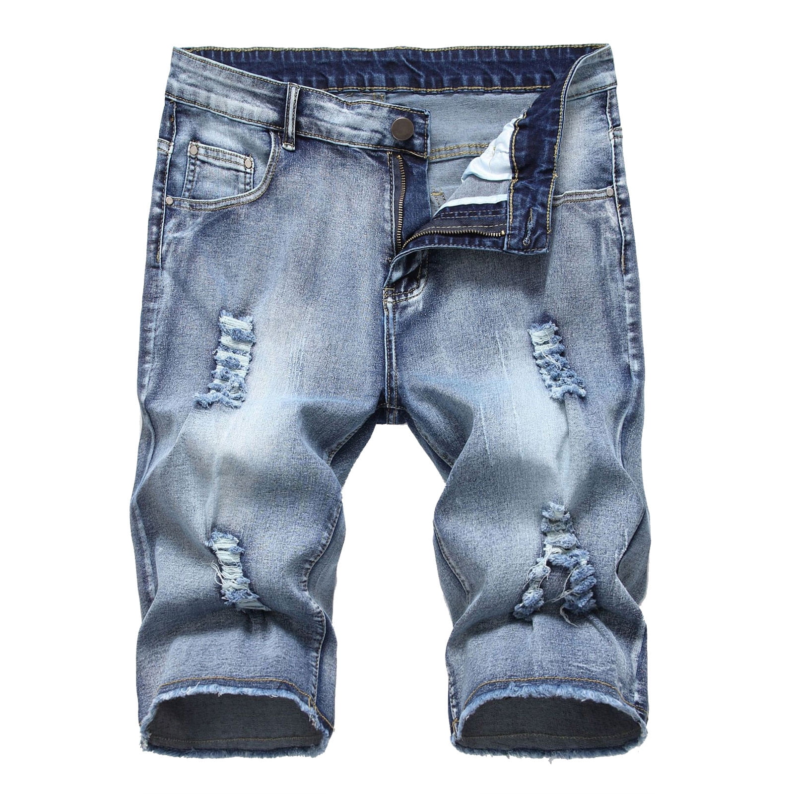fartey Mens Plus Size Jean Short with Broken Hole Stretch Casual Denim  Shorts Zipper Button Lounge Fit Half Pants, S-5XL 