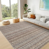 FairOnly 9'x12'Modern Striped Machine Washable Non Slip Area Rug for Bedroom Ultra Thin&Soft Low Pile Indoor Rug for Living Room Kitchen Dinning Room,Camel