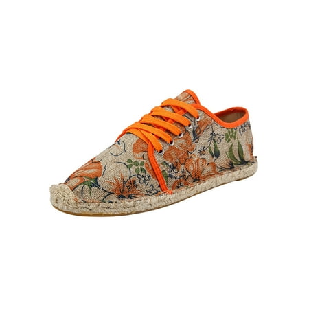 

UKAP Mens Espadrilles Non-slip Flats Floral Canvas Shoe Hand-stitching Lightweight Casual Shoes Unisex Espadrille Lace Up Comfort Orange 7