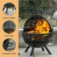 thumbnail image 6 of 35 Inch Wood Burning Fire Pit with BBQ Grill, Heavy Duty Fire Pits Ball for Outside with Spark Screen & Removable Ash Pan, Outdoor firepit & Fireplace for Bonfire in Garden, Yard, 6 of 7