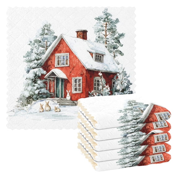 6 Pieces of Kitchen Towels 11x11Inch Kitchen Dish Cloths Kitchen Dish Towels Reuseable Cleaning Cloths Christmas Red House