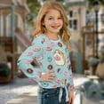 thumbnail image 3 of Xoenoiee Blue Guinea Pig Donut Print Girls Long Sleeve Shirts Crew Neck Tunic Tops Pullover Casual Front Tie Shirts for Gilrs Soft Comfy Blouses, 7-8 Year, 3 of 7