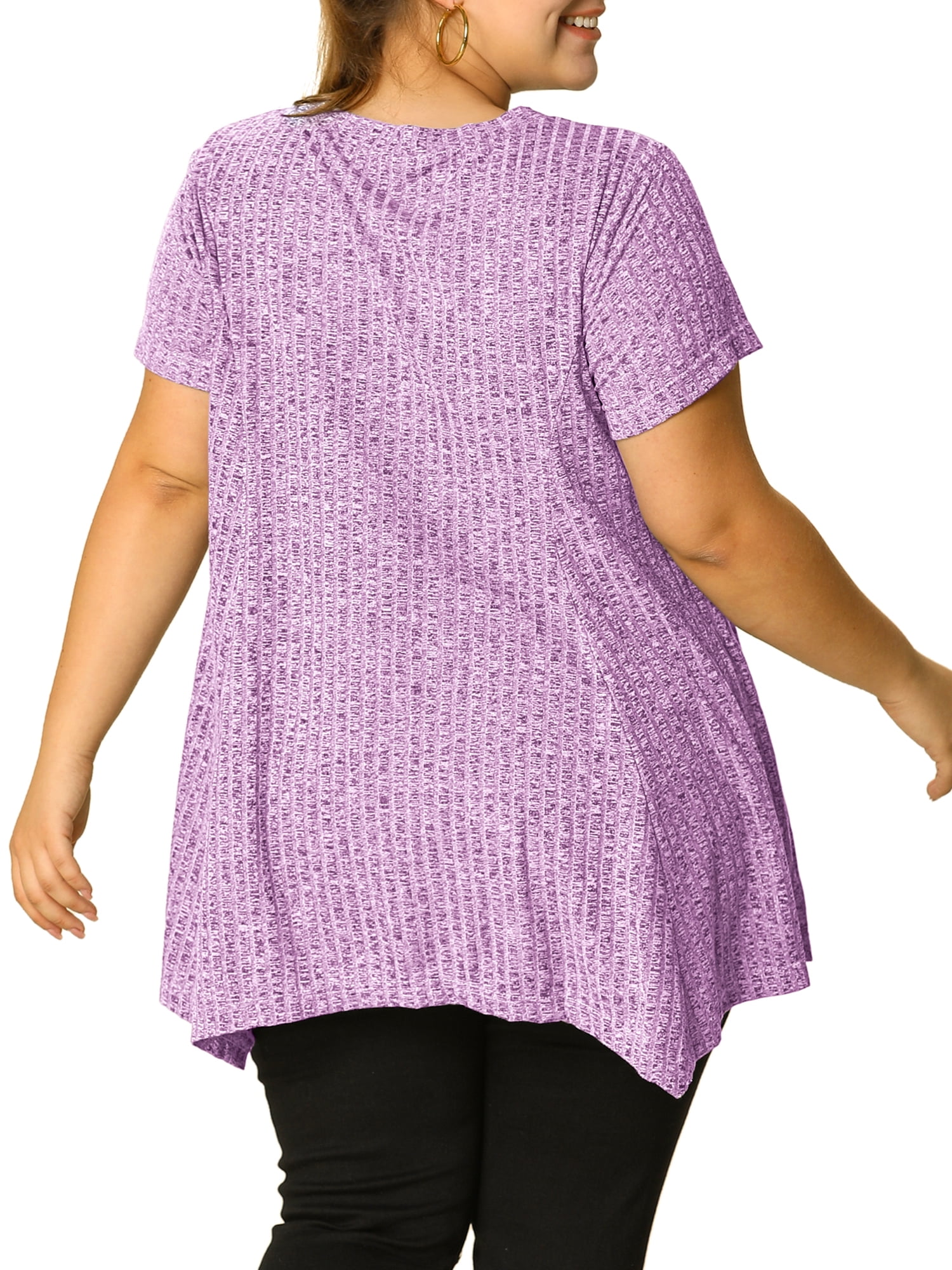 Unique Bargains Juniors' Plus Size Short Sleeve Tunic Handkerchief Hem Summer Casual Top 1X Purple