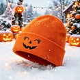 thumbnail image 4 of SYMOID Hall-oween Pumpkin Embroidered Beanie Womens Orange Knit Cuffed Winter Hats,Size Free Size, 4 of 5