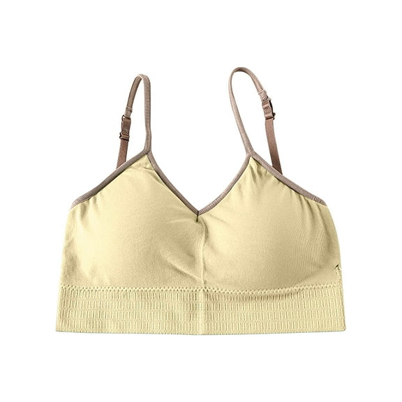 Sleep Bras for Women Fashion Bra Solid Vest Camisole Breathable Push Up Tops Underwear V-Neck Padded Bra Feature Hook and Eye Closure Training Bra Style Y-95 , Yellow