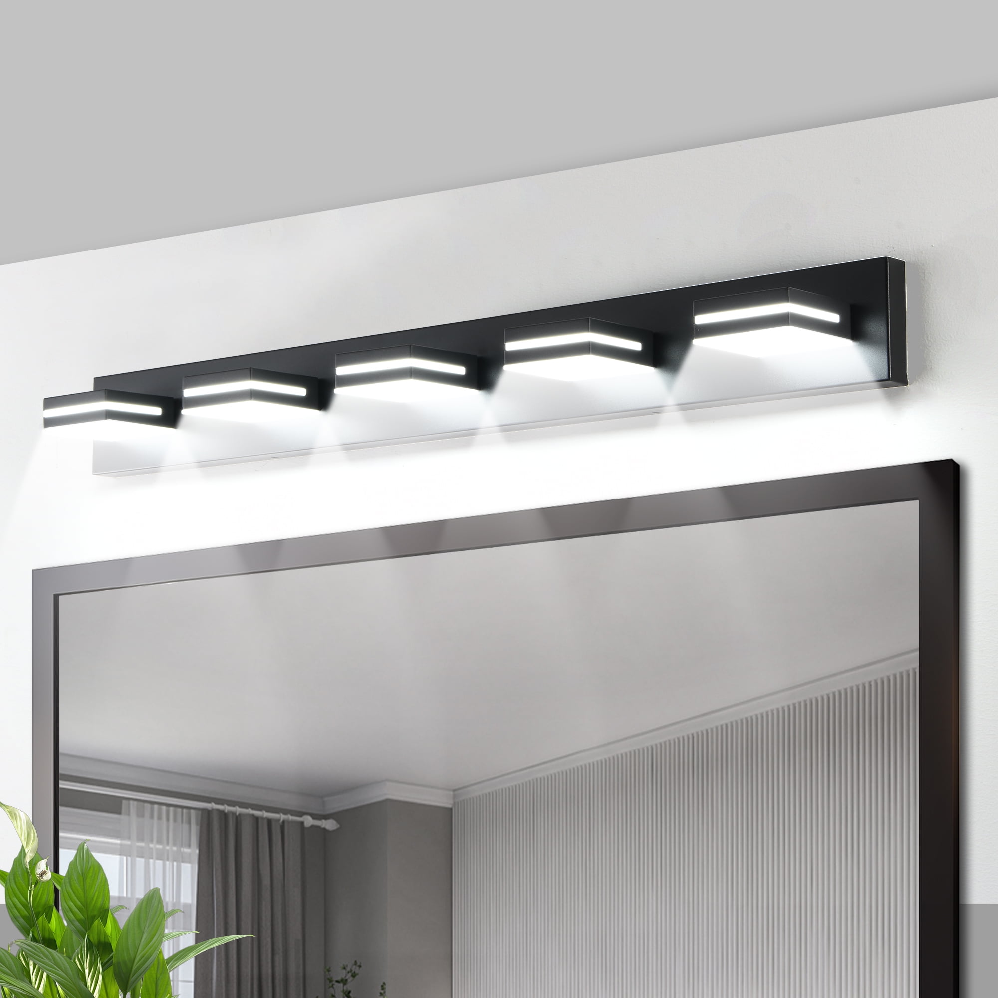 Modern Black LED Vanity Light, 5-Lights Wall Sconce for Bathroom and Mirror, Sleek Minimalist Design, Energy-Efficient, Easy to Install