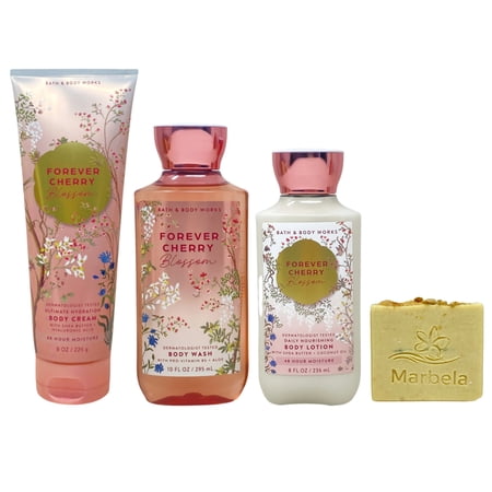 Bath & Body Works Forever Cherry Blossom Ultimate Hydration Body Cream, Body Wash and Daily Nourishing Body Lotion with a Perfectly Peeled Bar Soap