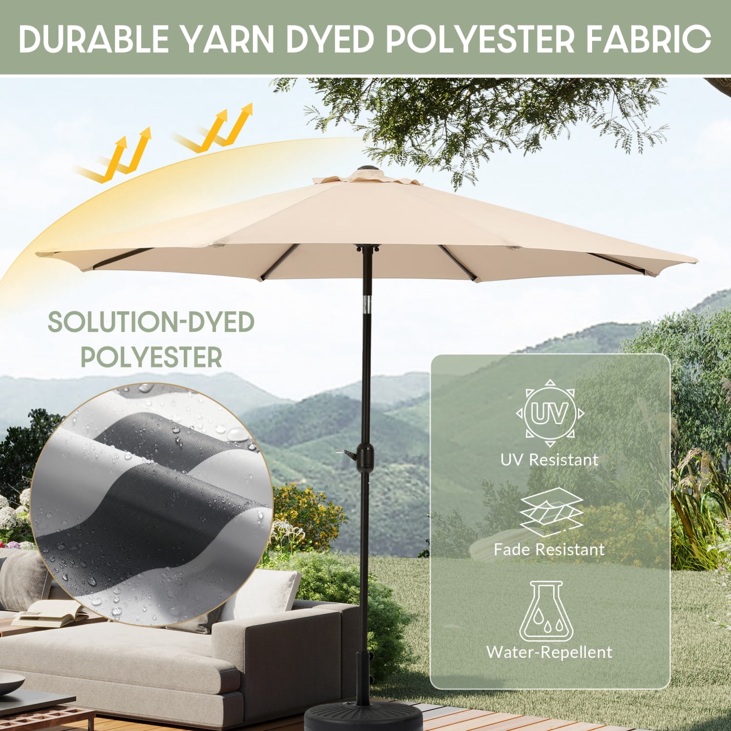 WestinTrends Paolo 9 Ft Outdoor Umbrella, Patio Shade Market Table Umbrella with Push Button Tilt and Easy Open Crank, Beige