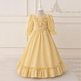 thumbnail image 2 of ZACPNCV Girls Medieval Princess Maxi Dress Renaissance Long Bell Sleeve Vintage Retro Ball Gowns Yellow 6-7 Years, 2 of 9
