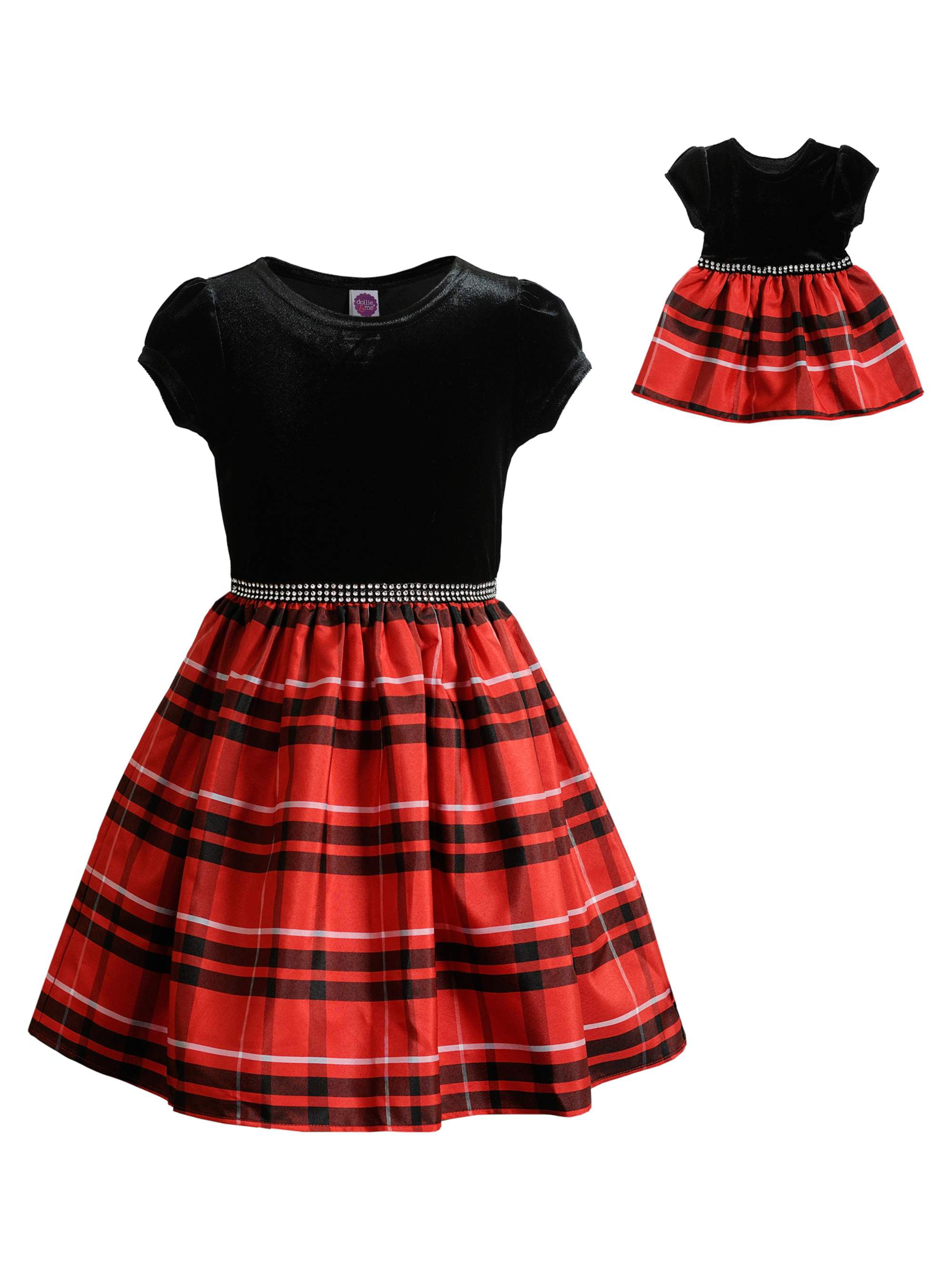 Dollie & Me Girls Short Sleeve Holiday Christmas Plaid Dress with 18 ...