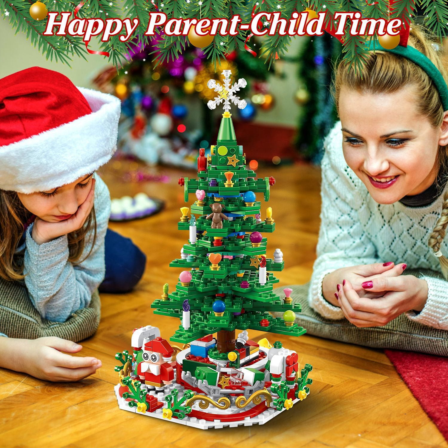 Christmas Tree Building Set, 701 Plastic Pieces, 24-Day Countdown Calendar, 30 USB LED Warm Lights, Santa, Ornaments, Snowflake Topper, Educational Toy for Kids 3-6, Festive Tabletop Decor