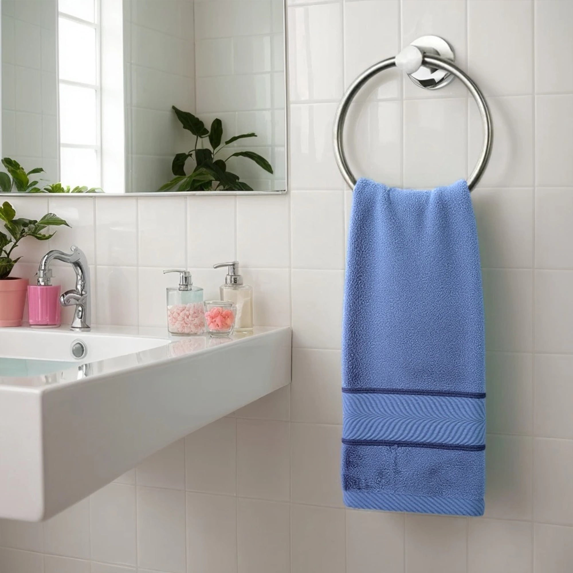 Unique Bargains Solid Striped Hand Towels Set of 2 Light Brown 14" x 30"