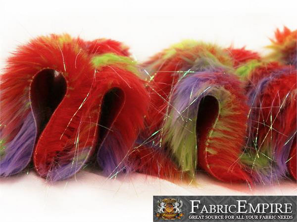 Faux Fur Fabric Long Pile Rainbow SPARKLING Tinsel LIME RED LAVENDER/ 60" Wide / Sold by the yard