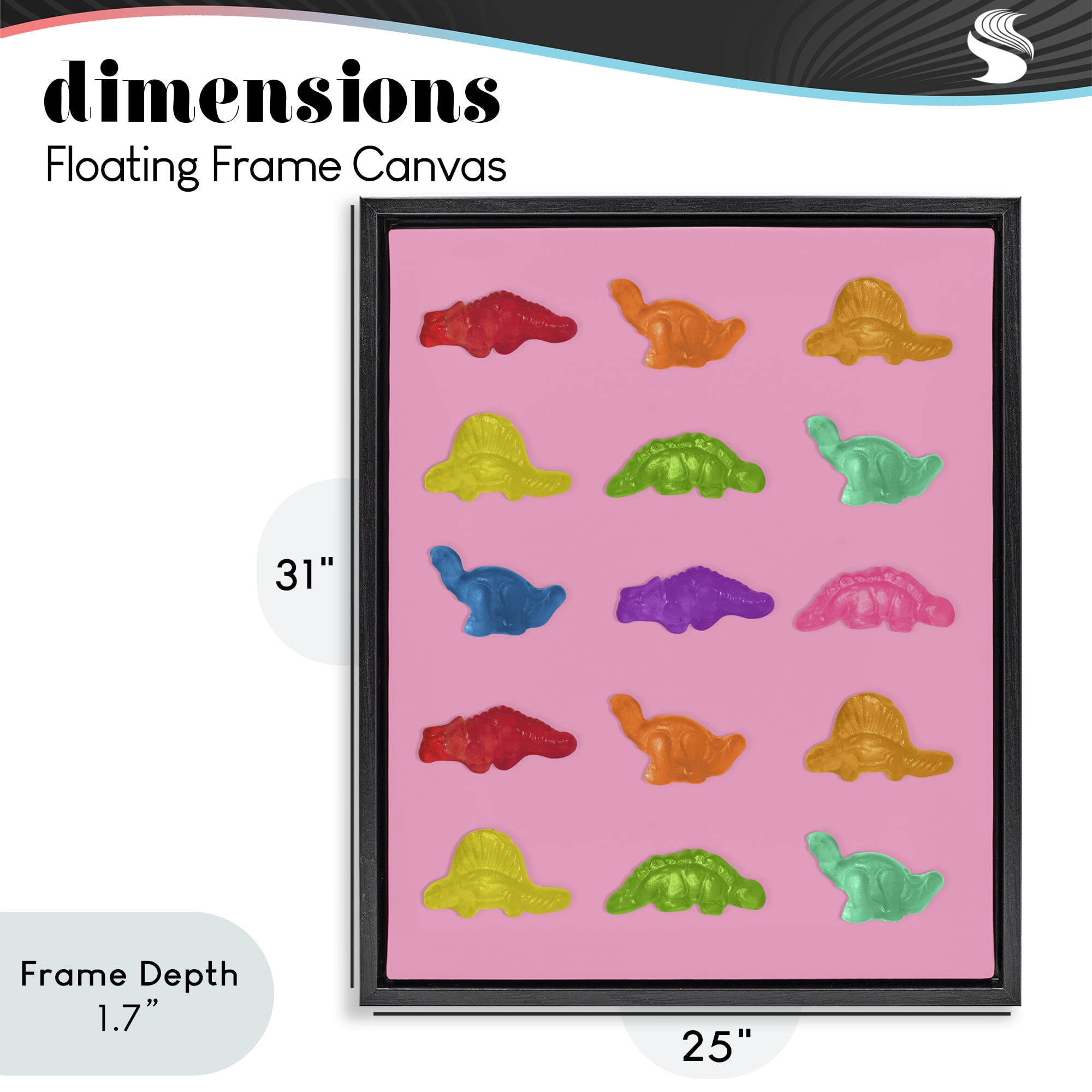 Stupell Industries Dinosaur Candies on Pink Black Framed Floater Canvas Wall Art, design by LISH Creative