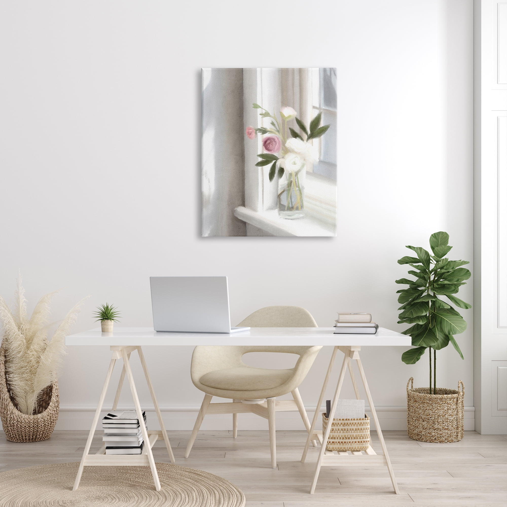 Stupell Industries Sunlit Flower Bouquet Blooming White Petals Windowsill Painting Gallery Wrapped Canvas Print Wall Art, Design by Leah Straatsma