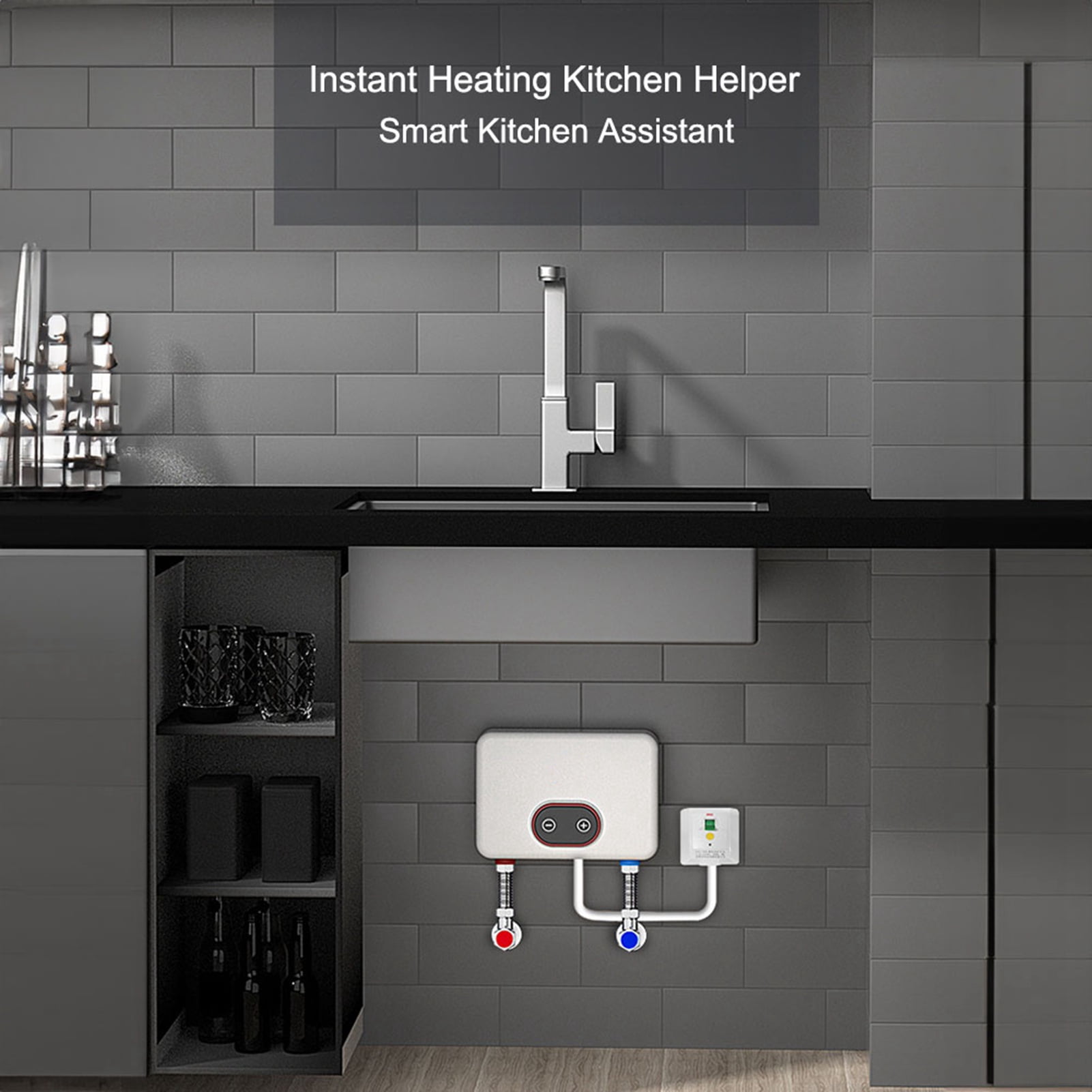 Riousery Instant Electric Tankless Water Heater 5.5kW IPX4 Water Resistant LED Display Thermostatic Control System