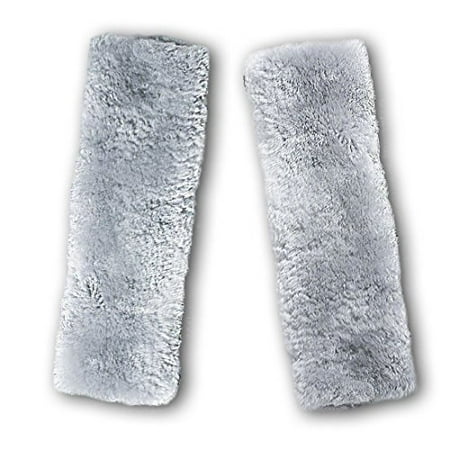 Zento Deals Soft Faux Sheepskin Seat Belt Gray Shoulder Pad- Two Pack- A Must Have for All Car Owners for a More Comfortable