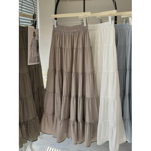 2025 Women's High-Waisted A-Line Ballet Skirt - Elegant White Midi Tulle Skirt for Spring & Summer