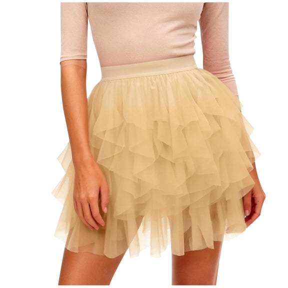 zhi Women's Tutu Skirt - Party & Dance Outfit，Beige，L